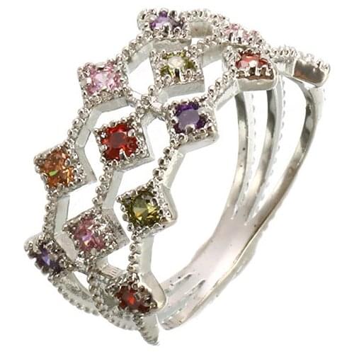 Colorful CZ Cubic Zirconia Ring Silver Color Sparkling Wedding Engagement Rings For Women Jewelry Christmas Gift Size 6 7 8 9 10