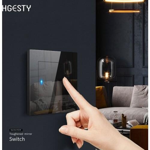 1 2 3 4 Gang 1 2 Way Switch Press Button Black Mirror Light Switch Any Click Point Control Wall Switch Panel With Led Indicator