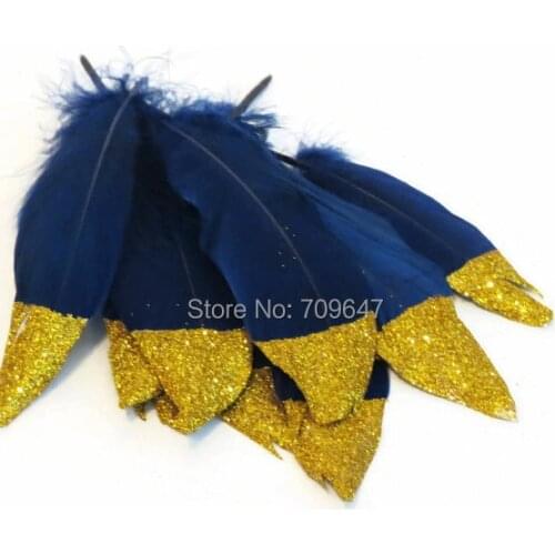 100Ppcs/lot! Gold Glitter Dipped Feathers,Navy Blue and Gold Glitter Feathers,Party Supplies,Boho Wedding Decor,Fashion Decor