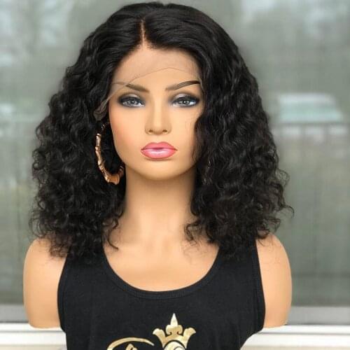 12Inch Short Bob Kinky Curly Synthetic Lace Front Wig Glueless Lace Wigs For Black Women Babyhair Preplucked Daily 180%Density