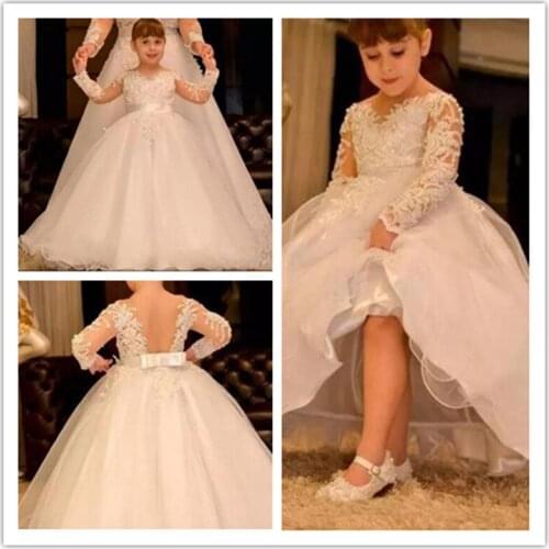 White Tulle Flower Girl Dress For Wedding Long Appliques Backless Fashion First Communion Gowns New Coming Girls Birthday