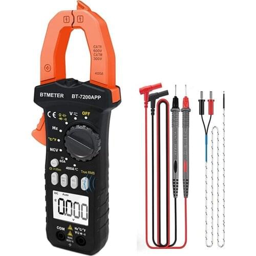 BTMETER BT-7200APP Clamp Multimeter TRMS 6000 Counts for AC/DC Current Voltage Resistance Capacitor Frequency NCV Temperature