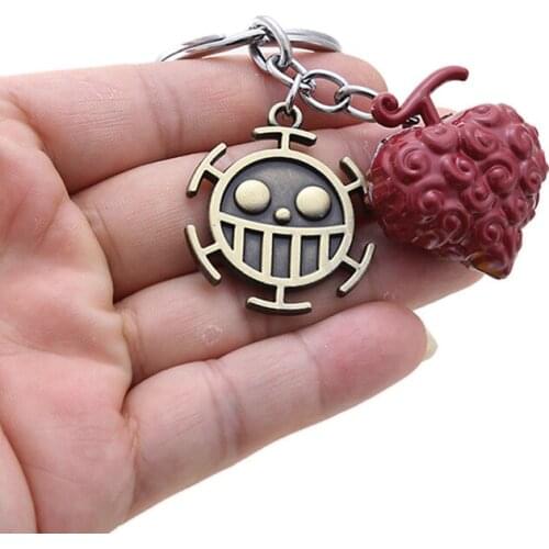 One Piece Keychain Metal Ace Law Devil Fruit Key Chain Pendant Keyring Key Holder men Anime Car Accessories Chaveiro Charm Gift
