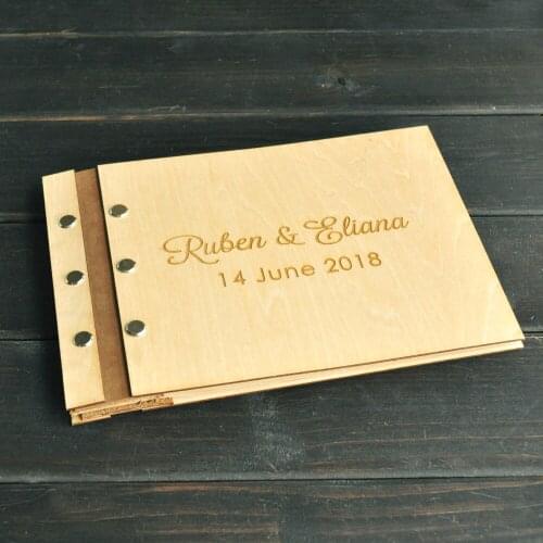Rustic Wedding Guest book 50 Pages, Personalized Wood Signature Guestbook with Custom Names and Date, Rustic Wedding Gift