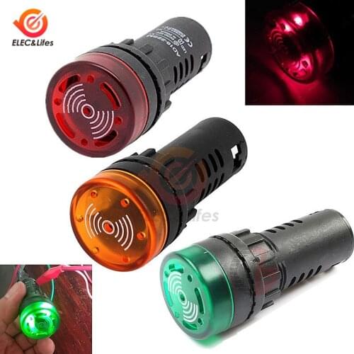 AD16-22SM Flash LED Active Buzzer Beep Alarm Indicator DC 12V 24V AC 110V 220V 22mm Flash Signal Lamp Light Red/Green/Yellow