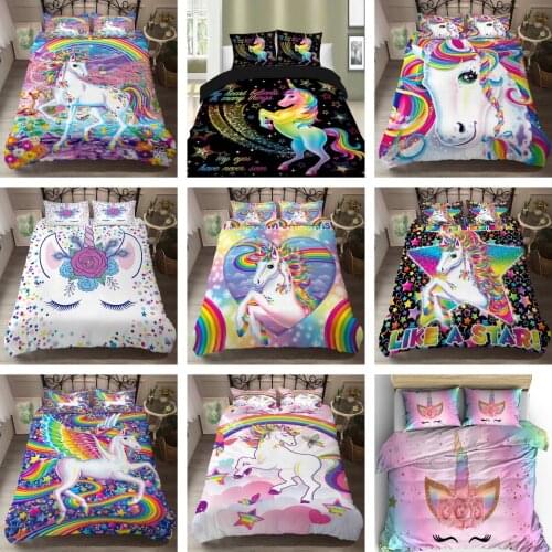 Hot Style Kids Bedding Set 3d Digital Unicorn Printing 2/3pcs Children Duvet Cover Set Single Twin Full Queen King Bedroom Decor