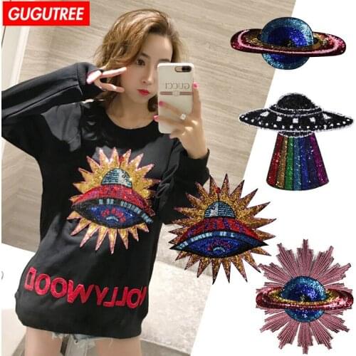 GUGUTREE embroidery paillette big ufo patches star patches badges patches for jackets YYX-191210145