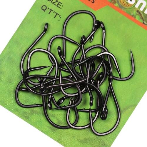 ICERIO 20pcs Matte Black Curved Shank Out-Turned Eyed Carp Fishing Hook Barbed Stiff Pop-up Rig Hooks