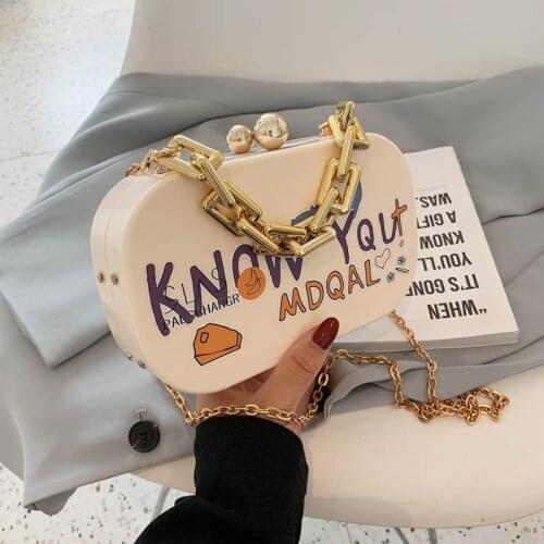 Cute Cartoon Printing One Shoulder Quality Chain Box Crossbody Bag Young Girls' Handbag Clutch Purse