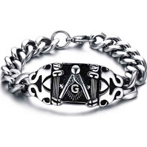 Classic Stainless steel masonic chain charm bracelets for men party man fashion jewelry