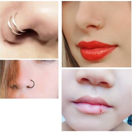 New 1pc Sexy On 6/10mm Thin Clip Open Nose Rings & Studs Surgical Titanium Steel C Small Hoop Fake Piercing Stud Body Jewelry