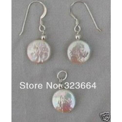 Beautiful white coin pearl pendant necklace earring