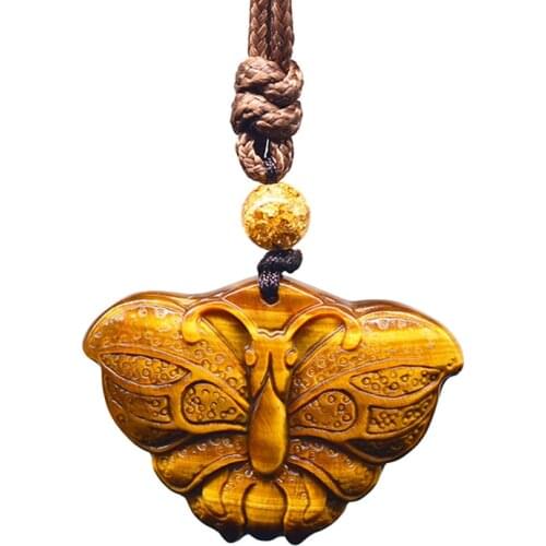 Tigers Eye Stone Butterfly Pendant With Chian Good Fortune Amulet Lucky Pendant Man Amulet Jade Jewelry