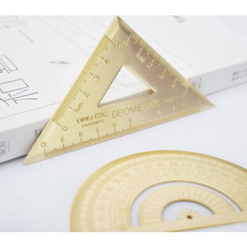 Brass Ruler Isosceles triangle Ruler School Kids Gift Set Measure Tools Metal Copper Ruler Kawaii Stationery Accessories Ruler