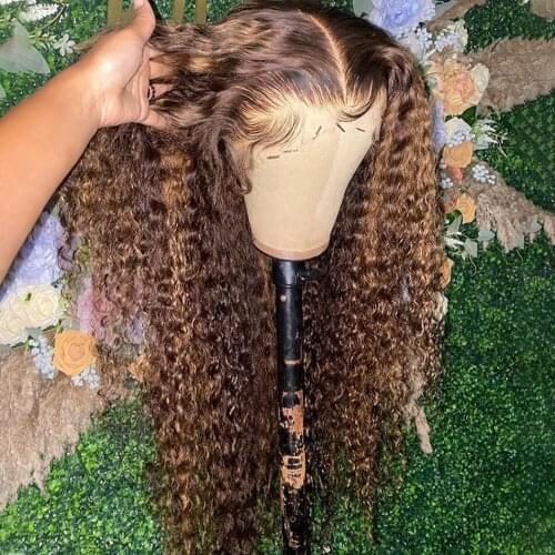 Luvin 30 40 Inch Water Curly Highlight Ombre Lace Frontal Wig Deep Wave13x4 Lace Front Human Hair Wigs Pre Plucked Wig For Women