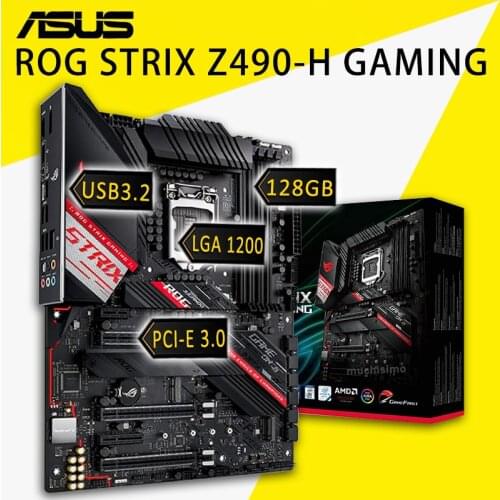 LGA 1200 Asus ROG STRIX Z490-H GAMING Motherboard DDR4 128GB PCI-E 3.0 M.2 SSD USB3.2 Gen2 PC Intel Z490 Placa-mãe 1200 ATX