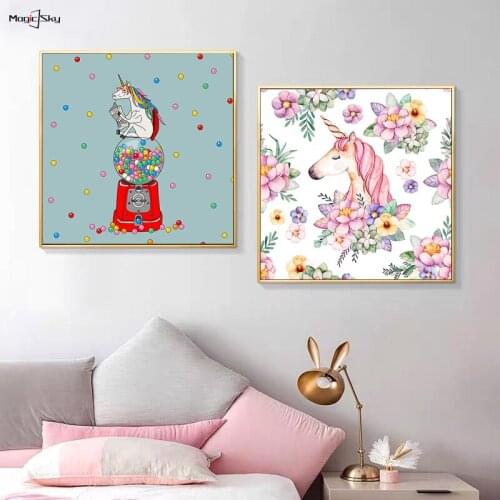 Cute Unicorn Decoration Canvas Posters Prints Adorable Kids Child Nursery Wall Art Pictures Nordic Kawaii Baby Girl Room Decor
