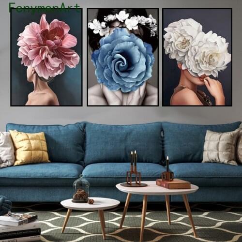 Fashion Flowers and Woman Canvas Painting Sexy Girl Wall Art Modern Print Poster Nordic Picture for Living Room Home Decor