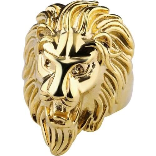 High Quality Punk Lion Head Animal Finger Ring For Men Male Gold Silver Color Titanium Steel Anel 8-13 US Big Size Bijoux TR0135