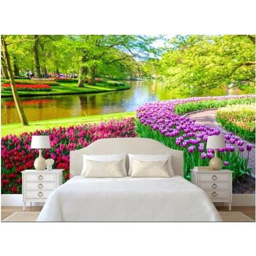 WDBH custom mural 3d photo wallpaper Natural landscape forest river tulips home decor 3d wall murals wallpaper for wall 3 d