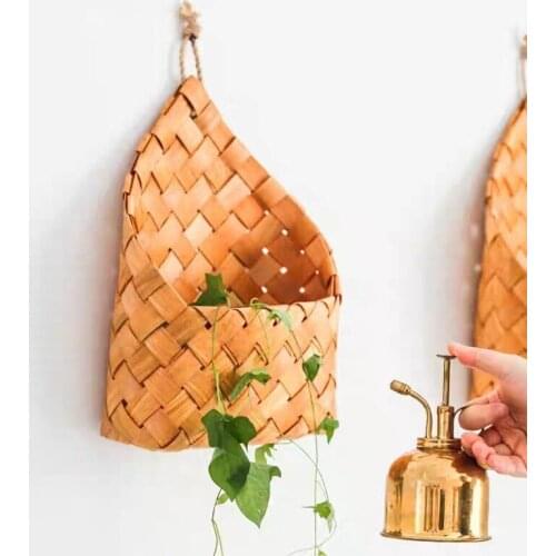 Storage Basket Wall Hanging Natural Wicker Flower Basket Rattan Flower Pot Home Garden Wall Decoration Container