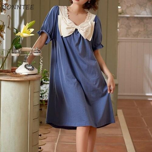 Nightgowns Women Lace Plus Size M-3XL Square Collar Bow Princess Style Sweet Patchwork Elegant Sleepwear Home Clothing Female