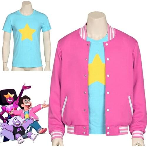 New Anime Steven Universe cosplay Steven Quartz Universe high quality 1:1 coat jacket shirt Short sleeve adult casual outfit