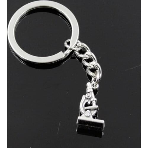 New Fashion Men 30mm Keychain DIY Metal Holder Chain Microscope Instrument 21x11x8mm Silver Color Pendant Car Keychain Gift