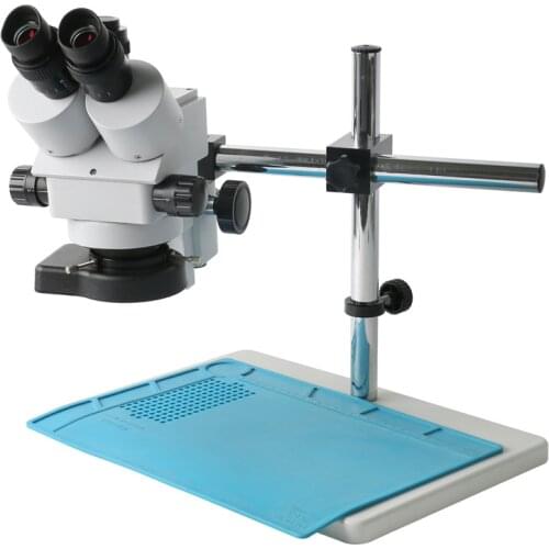 OKA 7X-45X Simul-Focal Continuous Zoom Trinocular Stereo Microscope Holder Stand 144 LED Illumination Ring Light For Jewelry