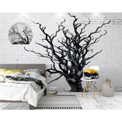 Beibehang Custom wallpaper beautiful dead tree black and white brick wall TV background living room bedroom mural 3d wallpaper