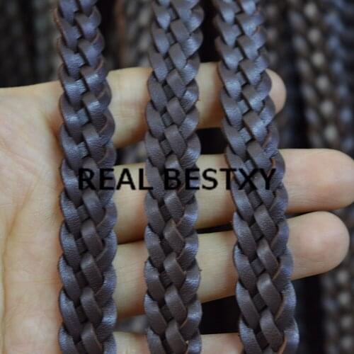 REAL BESTXY 5m/lot 12*3mm brown wide braided real leather cords genuine flat knit leather straps for bracelets making jewelry