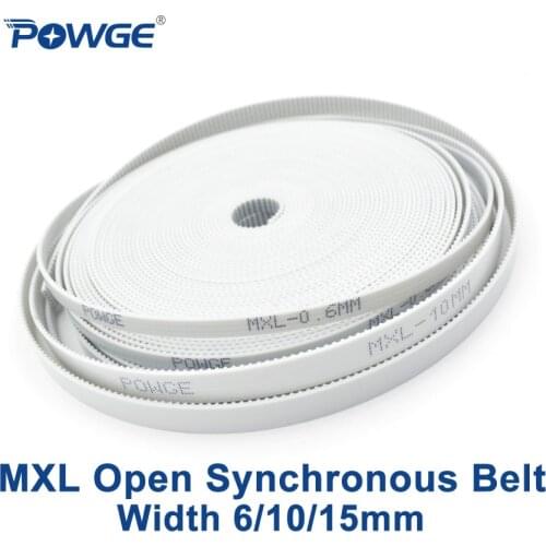 POWGE PU MXL Open Synchronous belt Width 6mm 10mm 15mm Pitch 2.032mm MXL timing belt polyurethane with steel PU MXL Belt pulley