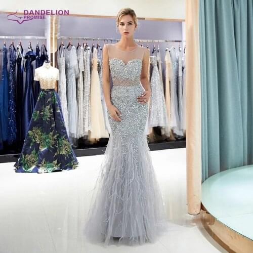 Luxury Round Neck Evening Dresses for Women 2020 Sleeveless Handmade Beading Mermaid Tulle Formal Party Gowns
