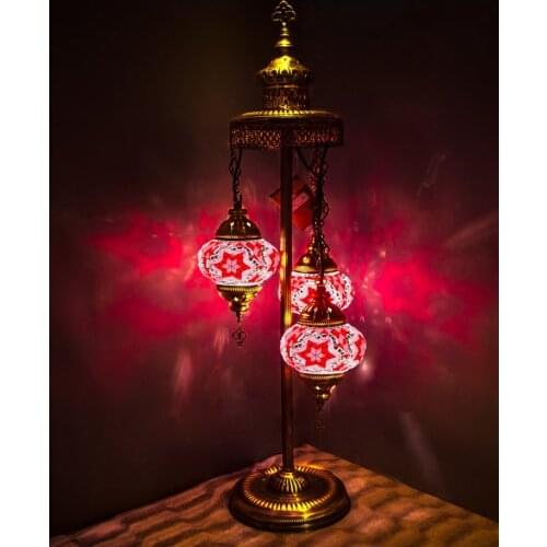 3 Globes Turkish Moroccan Mosaic Authentic Vintage Art Deco Triple Floor Lamp Light, 15 Colors