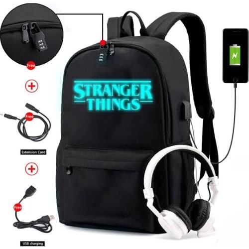 Mochila Stranger Things Backpack Men For Student Canvas Anti-theft USB Charging Bagback Plecak Backpack Luminous Waterproof Bags