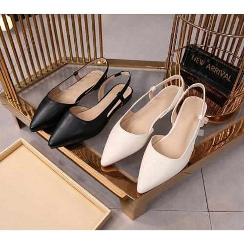 Large Size Women Slipper 2021 Spring Ladies Black Slip On Mules Shoes Pointed Toe Low Heel Sandal Outdoor Casual Slides 34-43