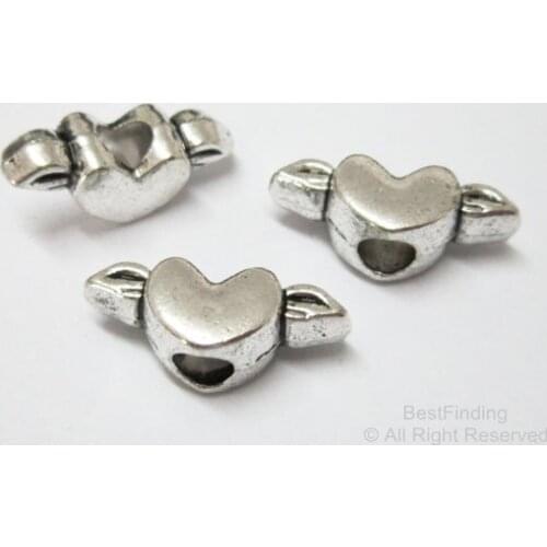 Wing heart sliders Big hole bracelet findings Heart beads