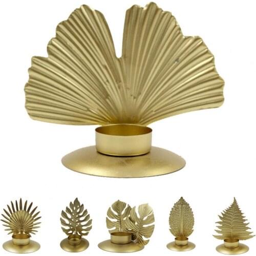 Golden Leaf Wrought Iron Non-slip Candle Cup Hollow Romantic Candlelight Dinner Candle Holder Home Decoration Ornaments Supplies