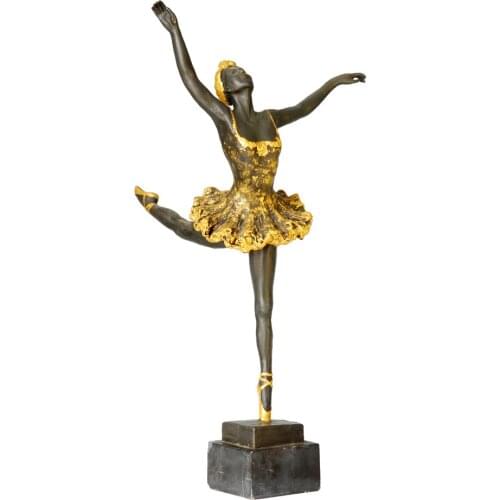Ballet Dance Statue Bronze Young Girl Dancer Sculpture Figurine Female Dancing Statuette for Dance Room Decor Gifts