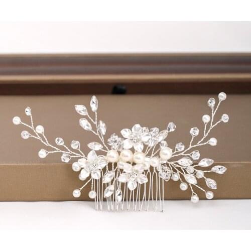 Wedding Hair Accessories Handmade Pearl headdress women Silver Color Hair Comb flower Hai Comb Bridal Hair Ornaments Tiaras