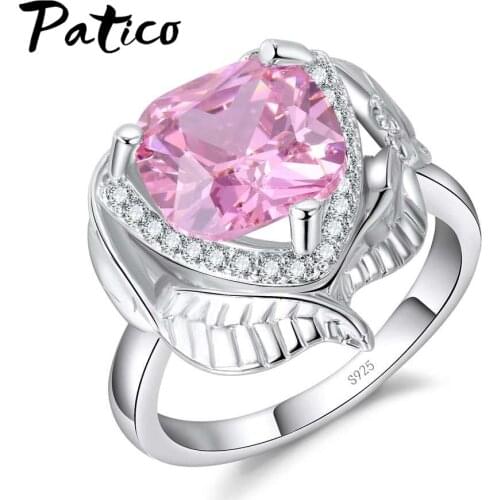New Design Wedding Rings 925 Sterling Silver Heart Shape Romantic Cubic Zirconia Pink Color Crystal Fine Jewelry