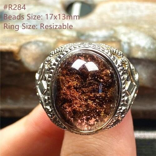 Top Natural Phantom Quartz Crystal Ring Jewelry For Man Crystal Love Luck Gift 17x13mm Beads Oval Stone Gemstone Adjustable Ring