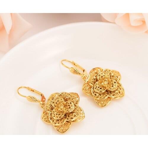Vintage flower drop earring Ethiopian/Nigeria/Kenya /Ghana Gold color Dubai african Arab Middle Eastern Jewelry Mom Gifts