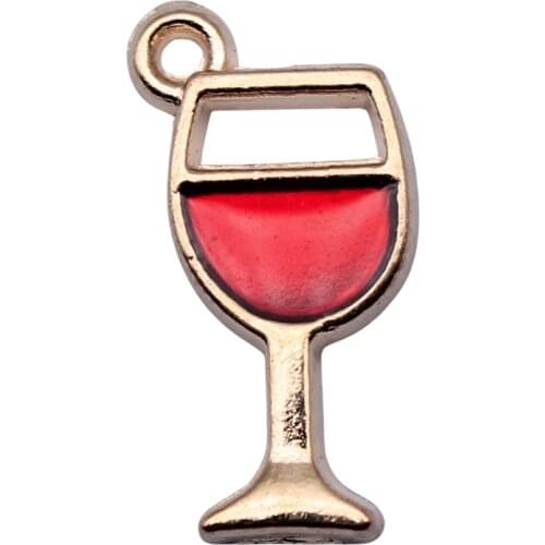 WYSIWYG 5pcs 10x18mm Red Wine Glass Charms Pendant DIY Metal Jewelry Making KC Gold Color