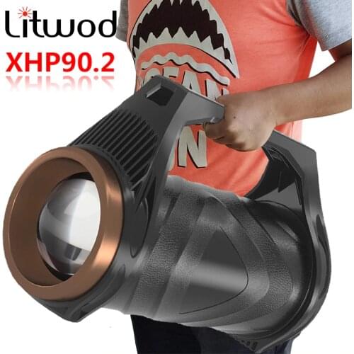 XHP90.2 Super Bright Led Waterproof Rechargeable Zoom Double Head Searchlight Handheld Flashlight Work Light Spotlight Floodling