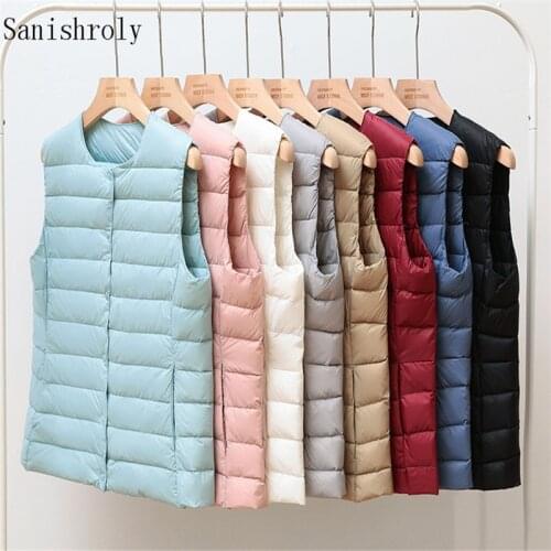 2021 Autumn Winter Women Ultra Light White Duck Down Vest Coat Female Sleeveless Waistcoat Jacket Short Tank Tops Plus Size 3XL