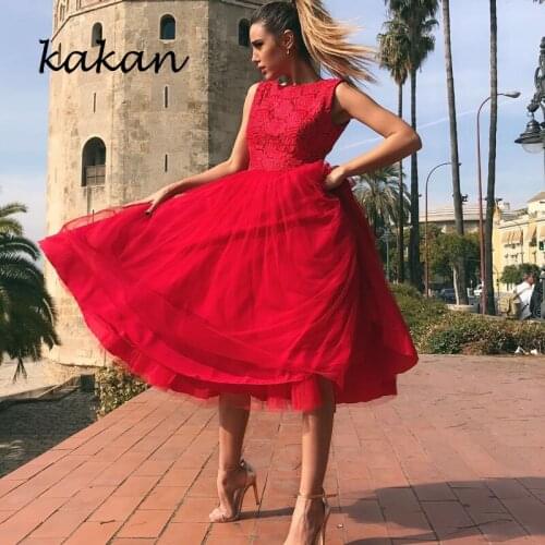 Kakan new womens chiffon dress sexy round neck sleeveless backless dress red stitching gauze dress
