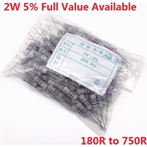 200PC 2W Oxide Carbom Metal film Resistor 180R/200R/220R/240R/270R/300R/330R/360R/390R/430R/470R/510R/560R/620R/680R/750R 5