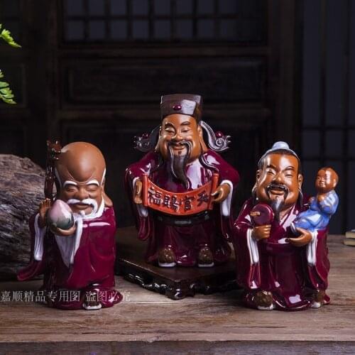 3pc/set Chinese Ceramics Fu Lu Shou Three Immortal Blessing Ornaments Old Peoples Favorite Gift Collection