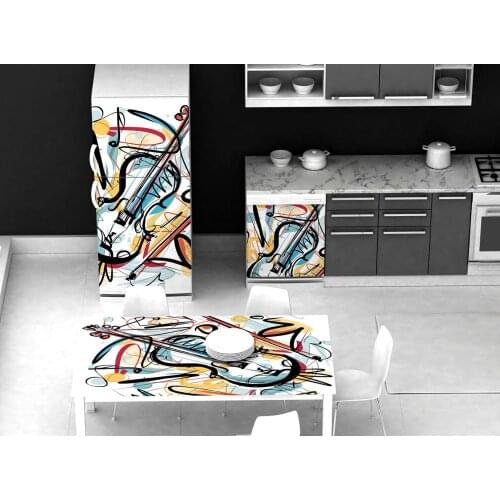 3D Table Sticker Abstract Violin Musical Refrigerator Stickers Art Fridge Door Cover Kids Wallpaper Table Cover Kitchen Deco
